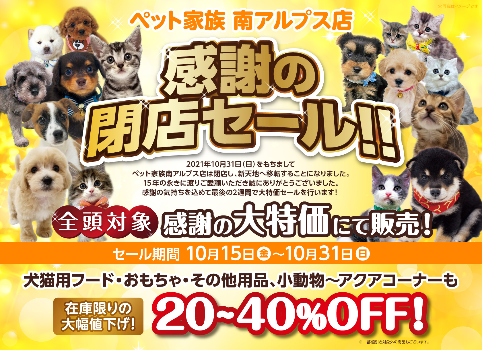 ペット家族南アルプス店 感謝の閉店セール!
