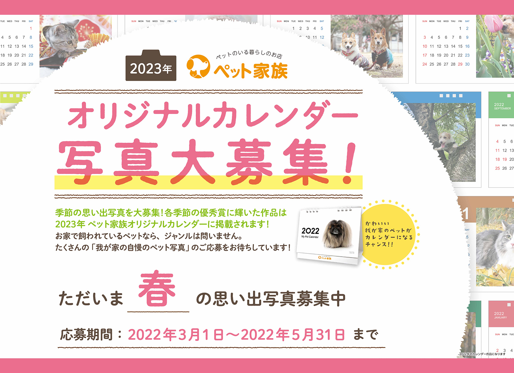 2023年 ペット家族 オリジナルカレンダー写真大募集!